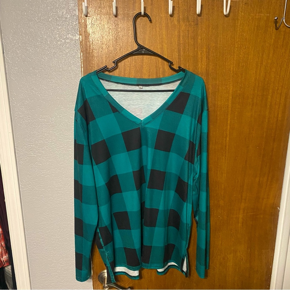 Green/black Buffalo plaid long sleeve